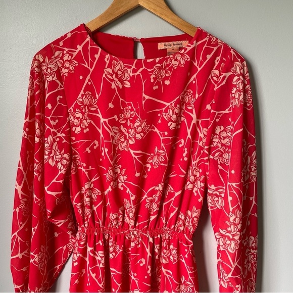 Flying Tomato, Women's, Mid-Dress, Long-Sleeved, Size XS, Color Red and Tan - Picture 4 of 10